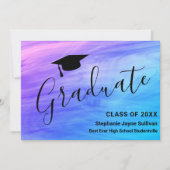 女の子 ピンク パープル おしゃれな 卒業おめでとうカード 招待状 (正面)