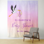 女の子 ピンク パープル ローズゴールド ユニコーン 赤ちゃんのお披露目パーティー タペストリー (インサイチュ)