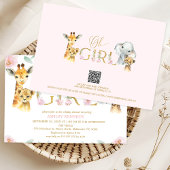 女の子 ピンク フラワー サファリ ベビーシャワー 招待状