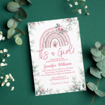 女の子 ピンク ボヘミア フラワー ベイビー シャワー レインボー