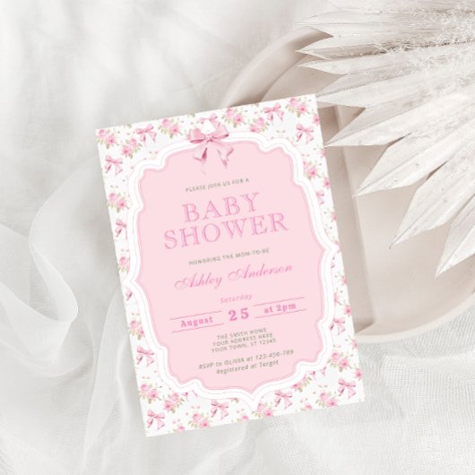 女の子 ピンク リボン ベビーシャワー 招待状