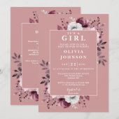 女の子 ピンク 花柄 オールインワン ベビーシャワー 招待状 (正面/裏面)