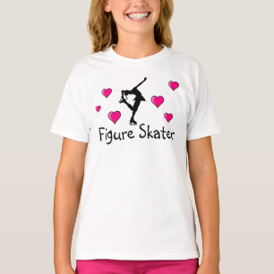 女の子、フィギュアスケート選手のワイシャツ及びピンクのハート Tシャツ