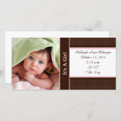 女の子 – フォトカード統計深い茶色のピンクのドット 案内状 (正面/裏面)