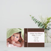 女の子 – フォトカード統計深い茶色のピンクのドット 案内状 (スタンド正面)