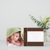 女の子 – フォトカード統計深い茶色のピンクのドット 案内状 (スタンド正面)