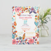 女の子 フラワーフレーム 12歳の誕生日パーティー招待状 招待状 (スタンド正面)