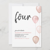 女の子 ブッシュピンク 風船 シンプル 4歳 誕生日 招待状 (正面)