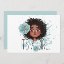 女の子、ブルーフラワー、ベビーガール誕生発表