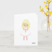 女の子(ブロンド髪)最初の聖餐式カード カード (黄色い花)