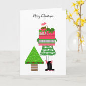 女の子(プレゼントと木) カード (黄色い花)