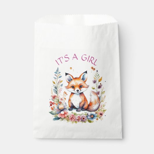 女の子 |ベビーキツネと花ベビーシャワー フェイバーバッグ (正面)