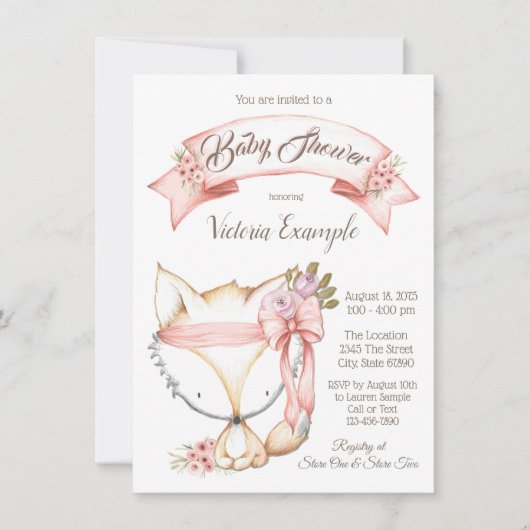 女の子 ボヘミアンフォックス 赤ちゃんシャワー招待状 招待状 (正面)
