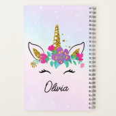 女の子 ユニコーン かわいい 水彩 レインボー オーダーメイド ノートブック (裏面)