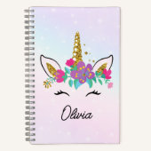 女の子 ユニコーン かわいい 水彩 レインボー オーダーメイド ノートブック (正面)