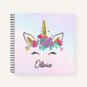 女の子 ユニコーン レインボー オーダーメイド イラスト ノートブック (正面)
