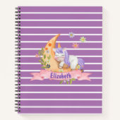 女の子 ユニコーン 花 かわいい オーダーメイド 名前 キッズ ノートブック (正面)