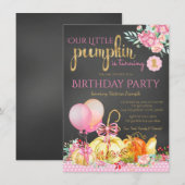 女の子 リトルパンプキン 黒板 1歳の誕生日 招待状 (正面/裏面)