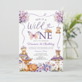 女の子 リボン 紫 鹿 森 ワイルド ワン 誕生日 招待状 (スタンド正面)