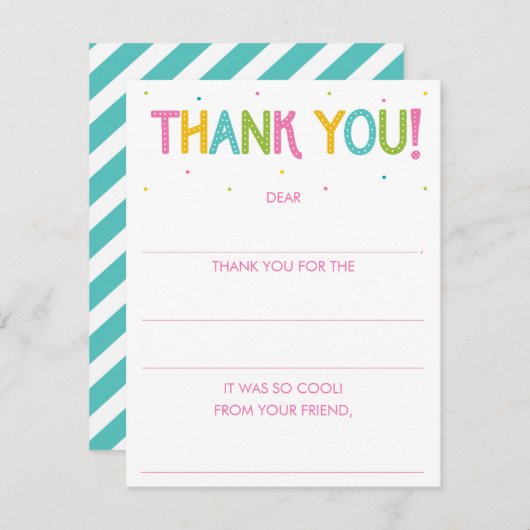 女の子 レインボー 塗りつぶし ありがとう メッセージ カード (正面/裏面)