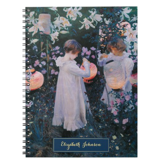 女の子 ヴィンテージ アート ゴールド モノグラム カスタム ネーム ノートブック (正面)