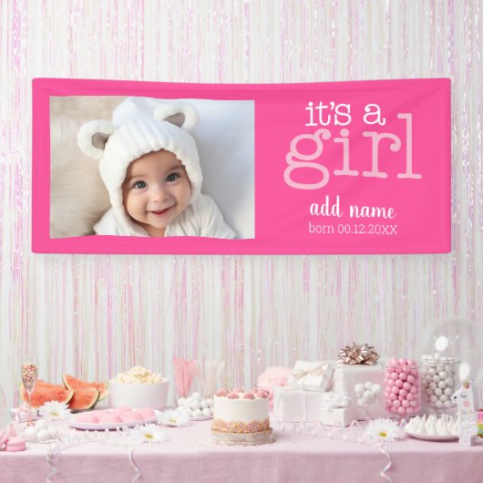 女の子 – 写真モダン白お洒落型 横断幕 (パーティー)