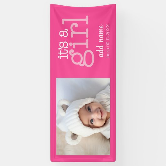 女の子 – 写真モダン白お洒落型 横断幕 (縦)