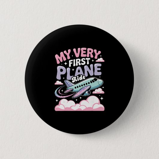女の子 初めての飛行機 子供 初めての飛行機デビュー 缶バッジ (正面)