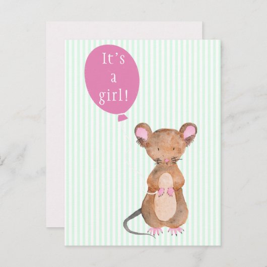 女の子 |可愛いウッドランドマウスのポストカード 案内ポストカード (正面/裏面)