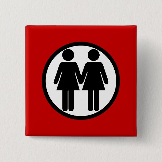 女の子 + 女の子の赤いボタン 缶バッジ (正面)