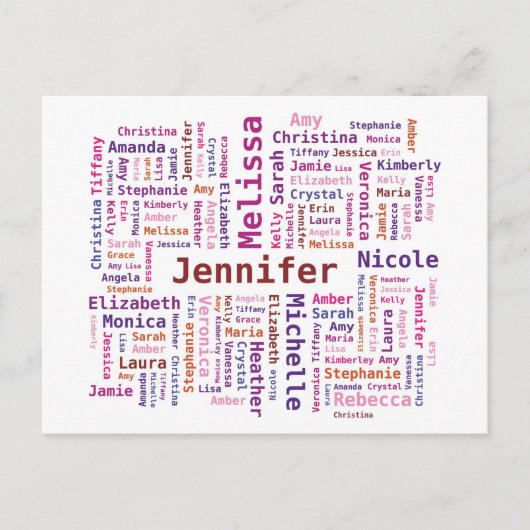 女の子/女性名ワードクラウド – ピンクのオレンジ色 ポストカード (正面)
