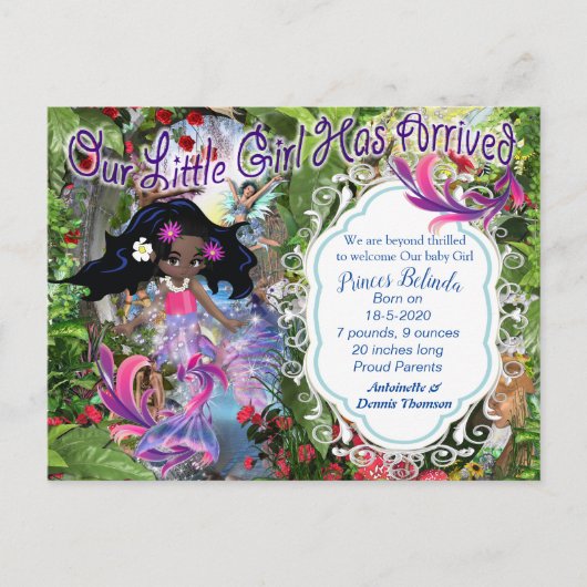 女の子 – 妖精の人魚のベビー葉書 ポストカード (正面)