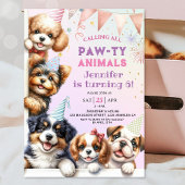 女の子 子犬 パーティー 6歳の誕生日 招待状