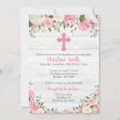 女の子-水彩画の花のための洗礼の招待状 招待状 (正面)