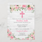 女の子-水彩画の花のための洗礼の招待状 招待状 (正面/裏面)