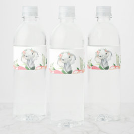 女の子 水彩 花 エレファント ベビーシャワー ペットボトルラベル