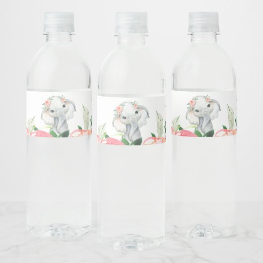 女の子 水彩 花 エレファント ベビーシャワー ペットボトルラベル (ボトル)