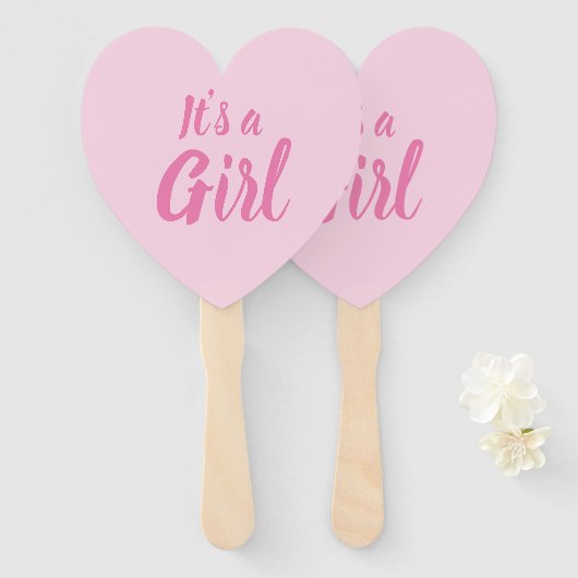 女の子、淡いピンクの赤ちゃんシャワー、ジェンダーの明け方 ハンドファン (正面&裏面)