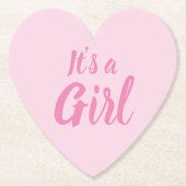 女の子、淡いピンクの赤ちゃんシャワー、ジェンダーの明け方 ペーパーコースター (正面)