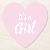 女の子、淡いピンクの赤ちゃんシャワー、ジェンダーの明け方 ペーパーコースター (正面)