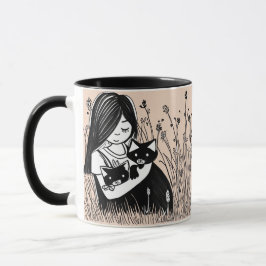 女の子、猫のバラドマニア・ベージュ マグカップ