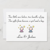 女の子/男の子のカスタマイズツインベビーおめでとう カード (正面)