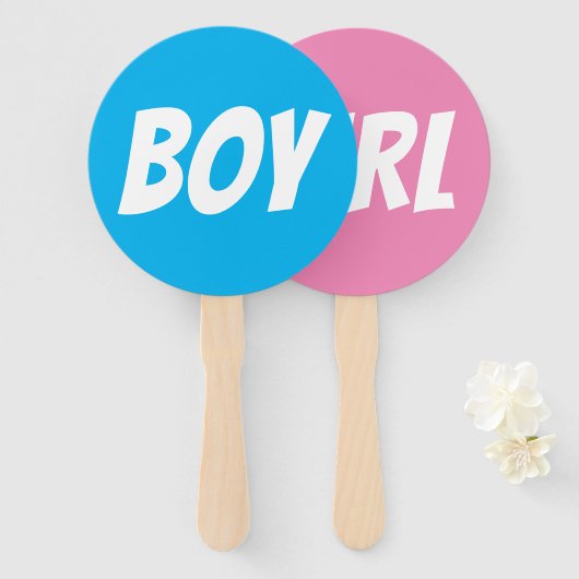 女の子/男の子の性別が青いピンクのクイズゲームのサインを明らかにする ハンドファン (正面&裏面)
