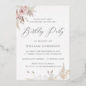 女の子/男の子赤面ホワイトフローラ1stバースデーシルバー 箔招待状 (裏面)