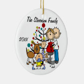 女の子、男の子、犬、猫のオーナメントが付いている予期しているカップル セラミックオーナメント (右)