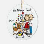 女の子、男の子、犬、猫のオーナメントが付いている予期しているカップル セラミックオーナメント (左)
