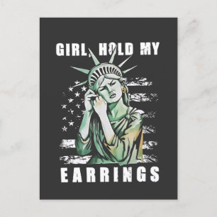 女の子、私のイヤリングを保持する自由なステータスAmerican シーズンポストカード