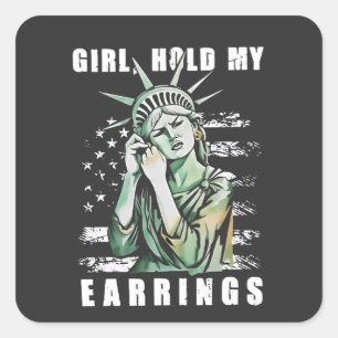 女の子、私のイヤリングを保持する自由なステータスAmerican スクエアシール