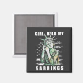 女の子、私のイヤリングを保持する自由なステータスAmerican マグネット (正面/裏面)