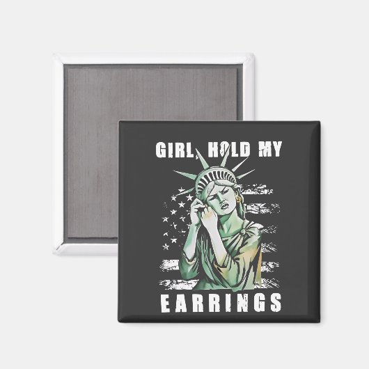 女の子、私のイヤリングを保持する自由なステータスAmerican マグネット (正面/裏面)